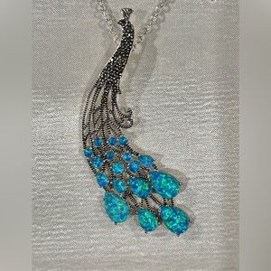 NWT Marcasite & Opal Peacock Necklace